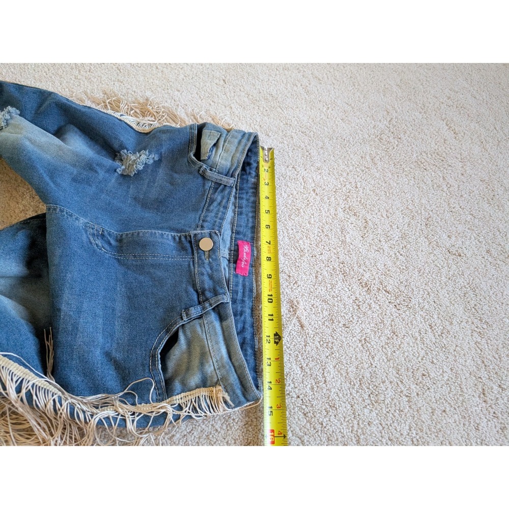 Mundefeis Womens Denim Fringe Boho Jeans XL Blue Distressed Straight Leg - Picture 11 of 14